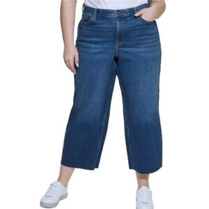 Calvin klein boho high rise wide leg cropped raw released hem jeans plus size 18